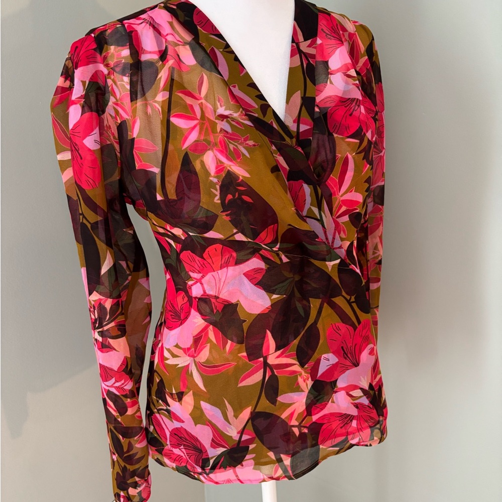 CAbi Pink and Green Floral Blouse Set